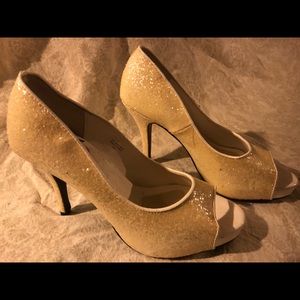 Audrey Brooke Cream Glitter Elegant Heels